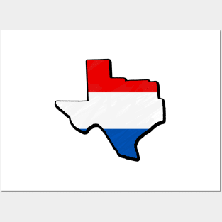 Red, White, and Blue Texas Outline Posters and Art